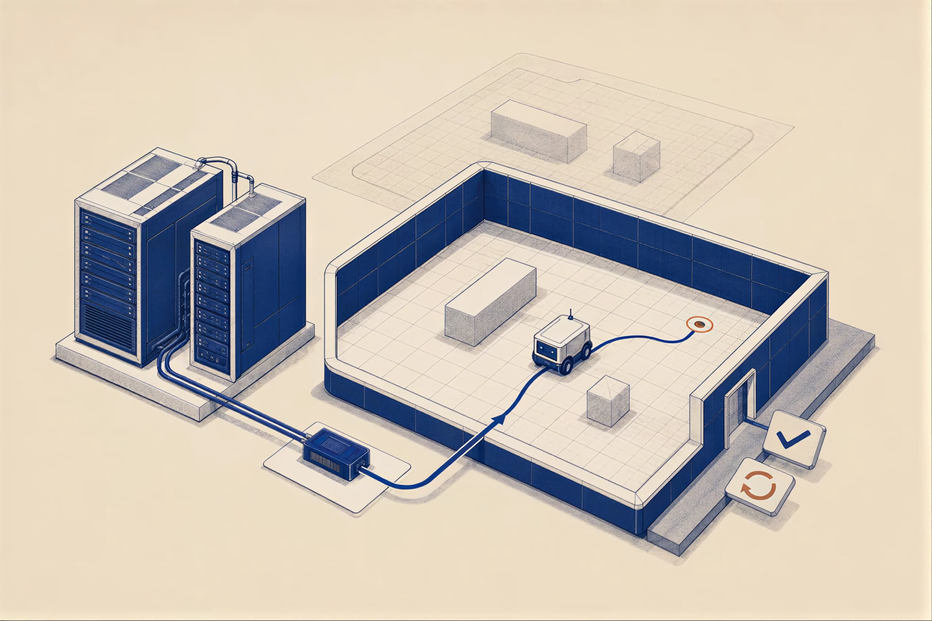Put every checkpoint back into the world. Checkpoint evaluation, illustrated in blue and ivory.